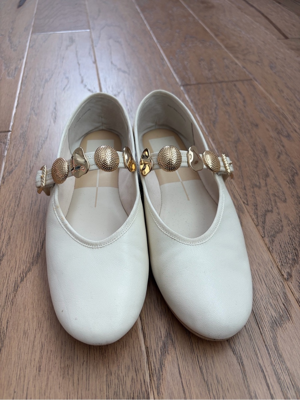 Dolce Vita Cream Mary Jane Flats with Gold Disc Strap